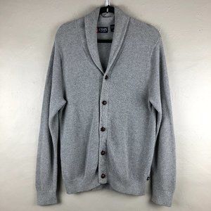 Chaps Gray Knit Shawl Collar Button Front Cardigan